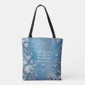 1 Peter 5:7 “Cast All Your Anxiety” Blue Floral トートバッグ (裏面)