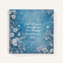 1 Peter 5:7 “Cast All Your Anxiety” Blue Floral ノートブック
