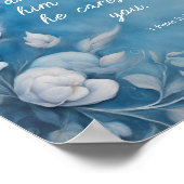 1 Peter 5:7 “Cast All Your Anxiety” Blue Floral ポスター (角)