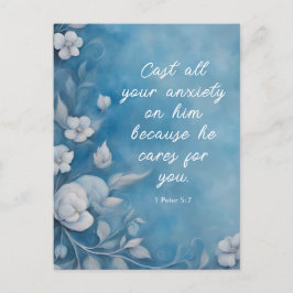 1 Peter 5:7 “Cast All Your Anxiety” Blue Floral ポストカード
