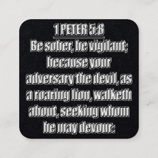 1 Peter 5:8 KJV 聖書の詩 スクエア名刺 (裏面)