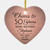 1 PHOTO任意の誕生日ブラシ付きピンクローズ金ゴールドハート セラミックオーナメント (正面)