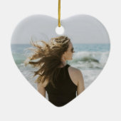 1 PHOTO任意の誕生日ブラシ付きピンクローズ金ゴールドハート セラミックオーナメント (裏面)