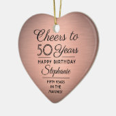 1 PHOTO任意の誕生日ブラシ付きピンクローズ金ゴールドハート セラミックオーナメント (左)