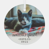 1 Photo Any文字Meowy Christmas Cat シンプルScript ガラスオーナメント (裏面)