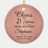 1 PHOTO ANY誕生日ブラシ付きピンクローズ金ゴールドラウンド セラミックオーナメント (正面)