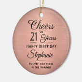 1 PHOTO ANY誕生日ブラシ付きピンクローズ金ゴールドラウンド セラミックオーナメント (左)