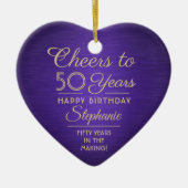 1 PHOTO ANY誕生日ブラシ付き紫と金ゴールドハート セラミックオーナメント (正面)