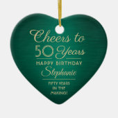 1 PHOTO ANY誕生日ブラシ付き緑と金ゴールドハート セラミックオーナメント (正面)