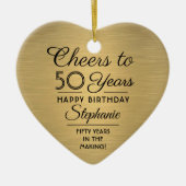1 Photo Any Year誕生日ブラシ付きフェイク金ゴールドハート セラミックオーナメント (正面)