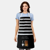 1 photo dog coffee lover stripes black white エプロン (着用した状態)