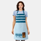 1 photo dog or cat love blue エプロン (着用した状態)