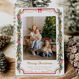 1 Photo Festive Christmas Botanical Foliage & Bows シーズンカード