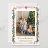 1 Photo Festive Christmas Botanical Foliage & Bows シーズンカード (正面)