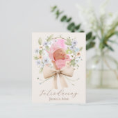 1 Photo Floral Wreath 出生お知らせカード ~ ポストカード (スタンド正面)