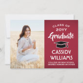 1 Photo Modern Red White and Black Graduation 案内状 (正面)