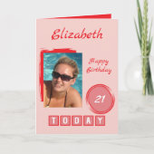 1 photo name red pink 21st birthday カード (正面)