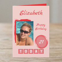1 photo name red pink 21st birthday