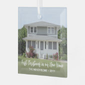 1 Photo New Home 1stクリスマスシンプルホワイトスクリプト ガラスオーナメント (正面左)