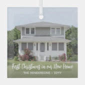 1 Photo New Home 1stクリスマスシンプルホワイトスクリプト ガラスオーナメント (正面)