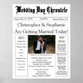 1 Photo QR Code Elegant Newspaper Wedding Program ポスター (正面)