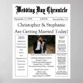 1 Photo QR Code Elegant Newspaper Wedding Program ポスター