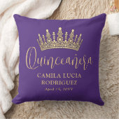 1 Photo Quinceañera Crown Purple and Gold Keepsake クッション (ブランケット)