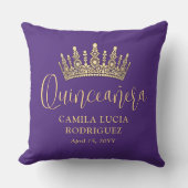 1 Photo Quinceañera Crown Purple and Gold Keepsake クッション (正面)