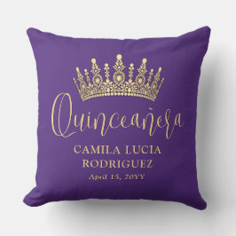 1 Photo Quinceañera Crown Purple and Gold Keepsake クッション