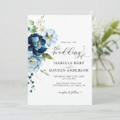 1 QRコーエレガントドでブルー素朴ベージュ全結婚体 招待状 (スタンド正面)