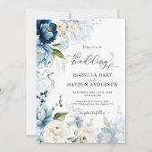 1 QRコードにダスティブルーネイビージュベージュ結婚すべて 招待状 (正面)