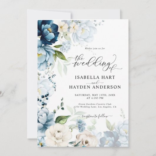 1 QRコードにダスティブルーネイビージュベージュ結婚すべて 招待状 (正面)