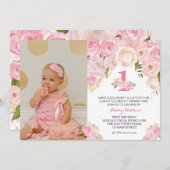 1 ST BIRTHDAY FIRST美しいフローラ招待状、私 招待状 (正面/裏面)
