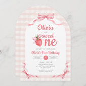 1 Sweet One Strawberry Girl 1st Birthday 招待状 (正面/裏面)