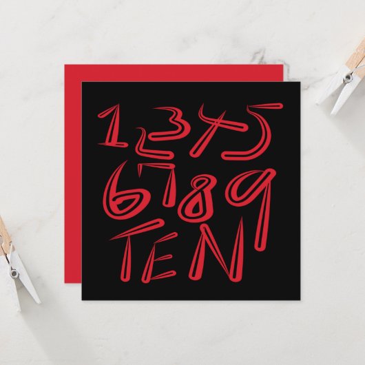 1 Thru Ten Typography In Red On Black Pattern カード (正面/裏面インサイチュ)