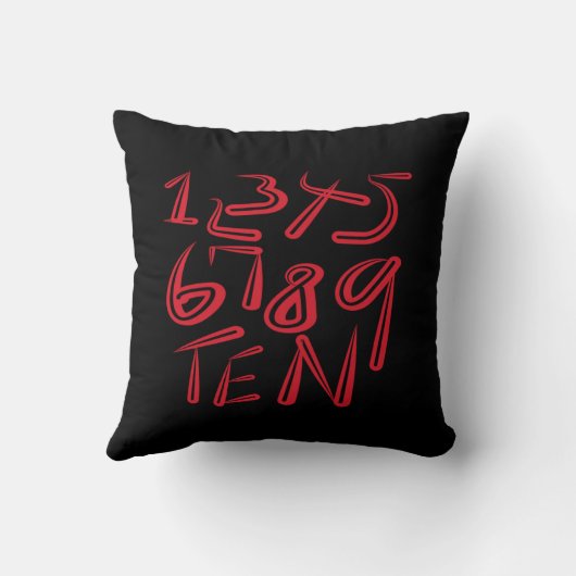 1 Thru Ten Typography In Red On Black Pattern クッション (裏面)