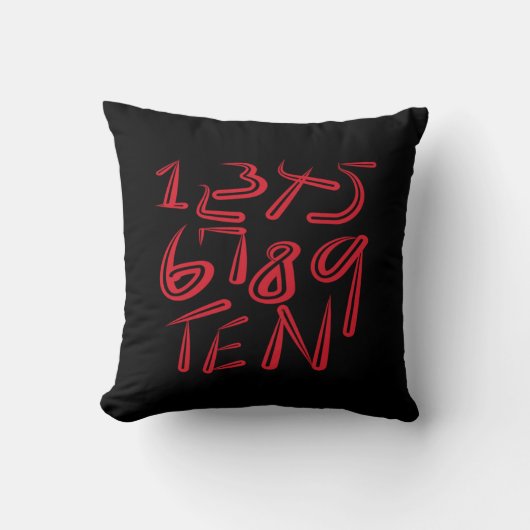 1 Thru Ten Typography In Red On Black Pattern クッション (正面)