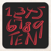 1 Thru Ten Typography In Red On Black Pattern スクエアペーパーコースター (正面)