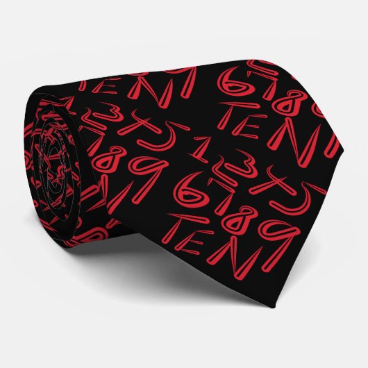 1 Thru Ten Typography In Red On Black Pattern ネクタイ (ロール)