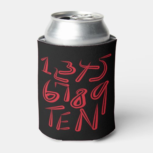 1 Thru Ten Typography In Red On Black Pattern 缶クーラー (缶正面)