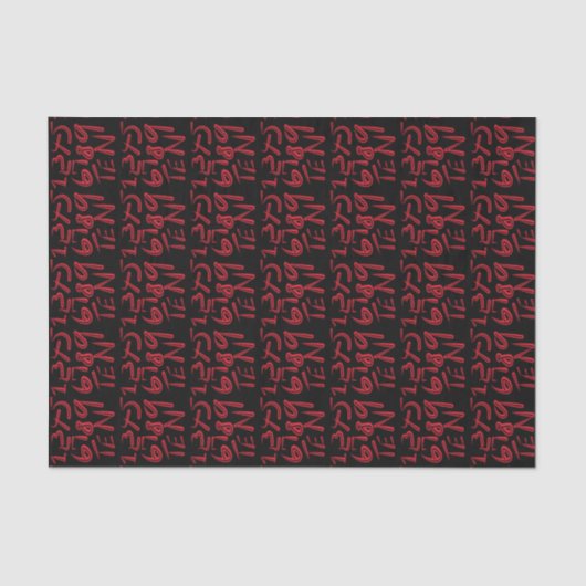1 Thru Ten Typography In Red On Black Pattern 薄葉紙 (正面)
