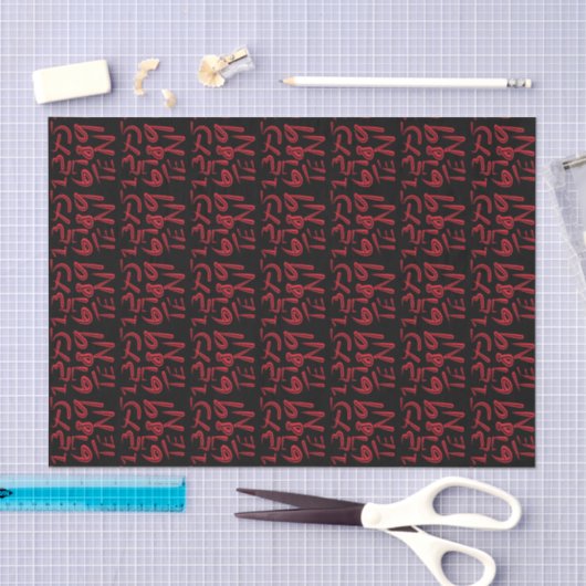 1 Thru Ten Typography In Red On Black Pattern 薄葉紙 (クラフト)