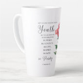 1 Timothy 4:12 – ユース・バイブル・バース・フラワー カフェラテマグ (左アングル)