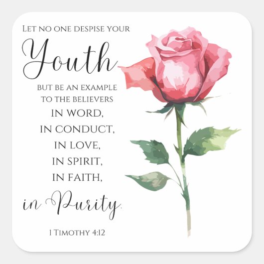 1 Timothy 4:12 – ユース・バイブル・バース・フラワー スクエアシール (正面)