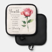 1 Timothy 4:12 – ユース・バイブル・バース・フラワー 鍋敷き (正面/裏面)