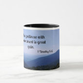1 Timothy 6:6しかし、満足する神々は マグカップ (中央)