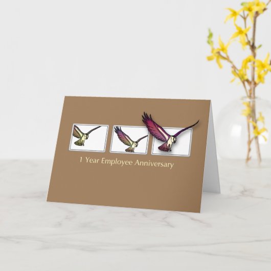 1 Year Employee Anniversary Congratulations Bird カード (黄色い花)