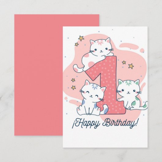 1 Year Old - Happy Birthday 招待状 (正面/裏面)