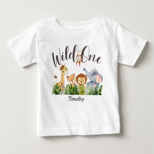 1 Year Old Wild One 1st Birthday ベビーTシャツ (正面)