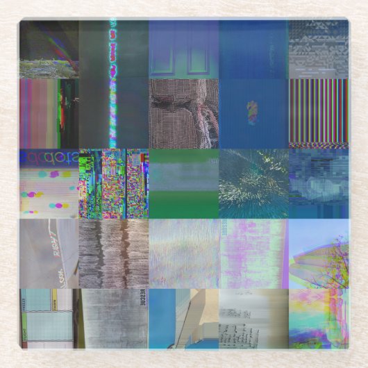 1C9984DA グリッチアート デジタル歪み Vaporwave ガラスコースター (正面)